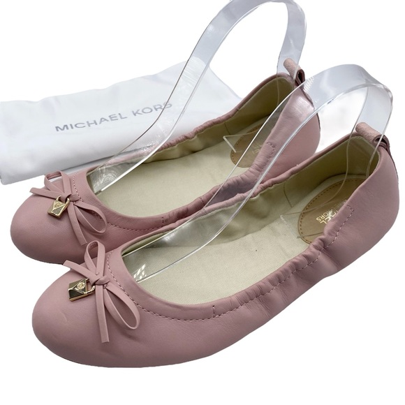 Michael Kors Women's Flats Juliette Pink Leather Ballet Slip On Designer NEW - Picture 2 of 11